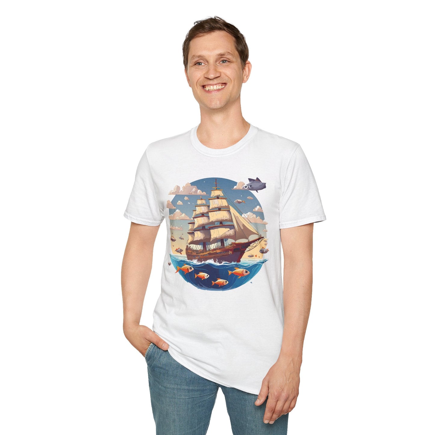 Nautical Ship Frigate Vessel T Shirt Unisex Premium Softstyle Cotton Tee Gildan 64000
