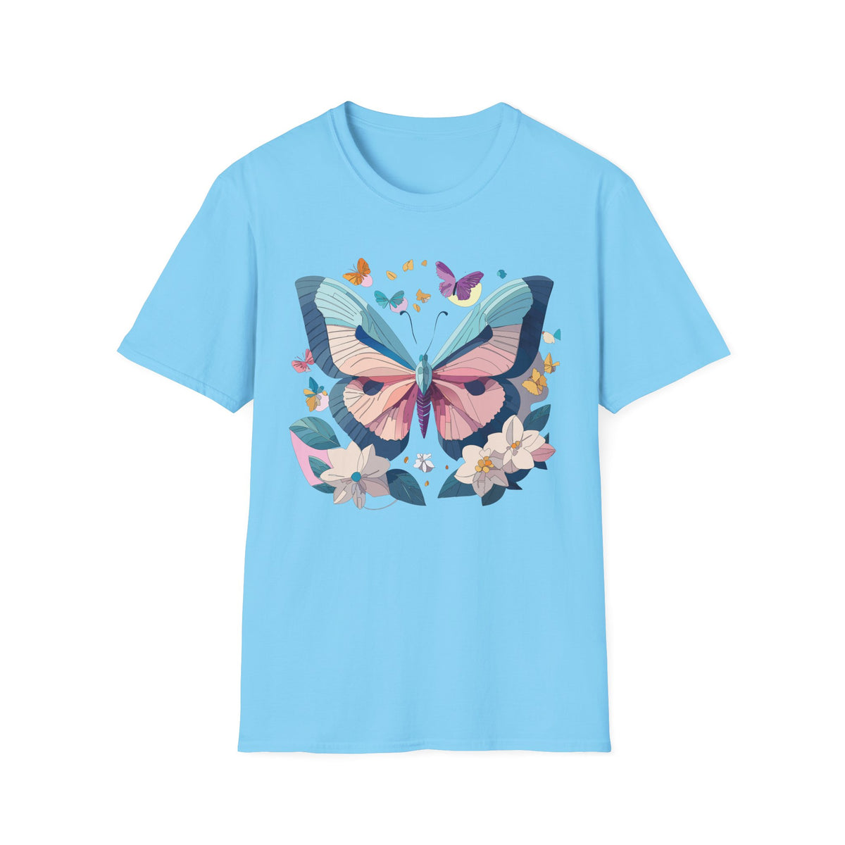 Pastel Butterfly Floral Moths Graphic Design Unisex 100 Cotton Gildan T-Shirt