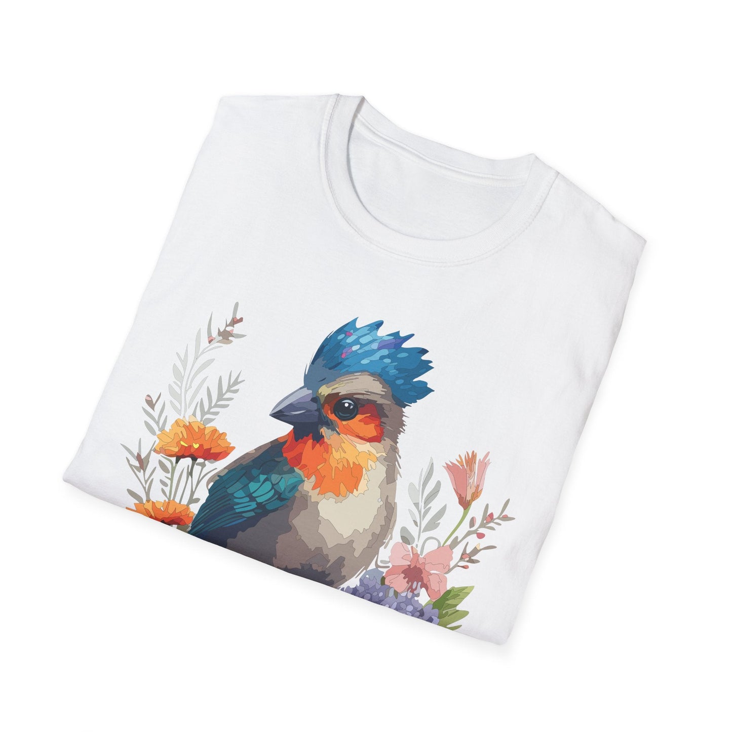 Floral Bird T Shirt Unisex Softstyle Tee 100 Percent Ring Spun Cotton Gildan 64000