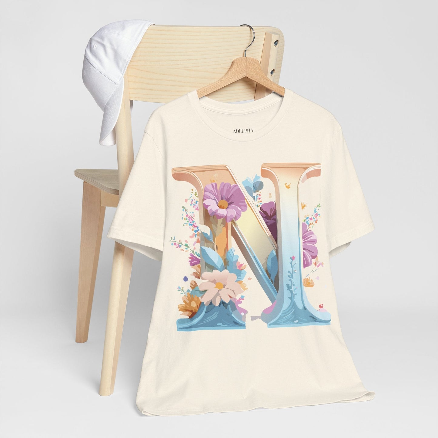 Letter N Shirt Graphic Tee Unisex Jersey Short Sleeve Vintage Style Adelpha Art Design