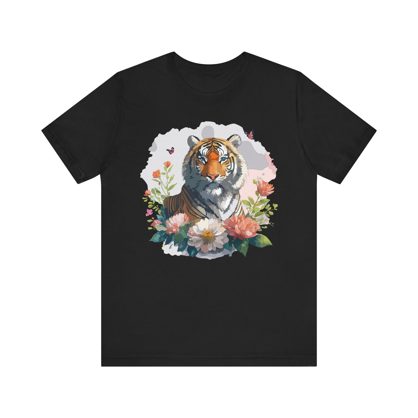 Floral Tiger Graphic Tee, Animal Shirt, Tiger Shirt, Flower Top, T-Shirt with Animal, Art Design