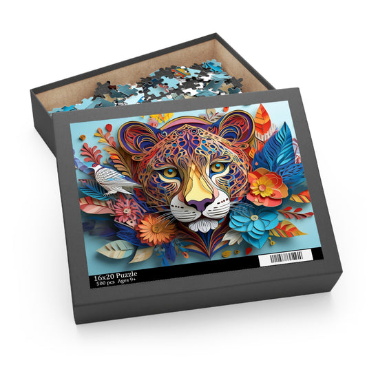 Colorful Cheetah Face Puzzle 500-Piece  Floral Cheetah Puzzle 500-Piece Ages 9+