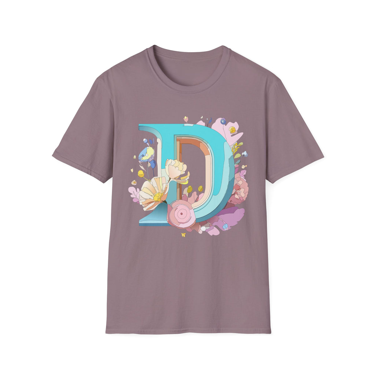 Floral Letter D T-Shirt | Monogram Initial D Tee, Botanical Alphabet Design