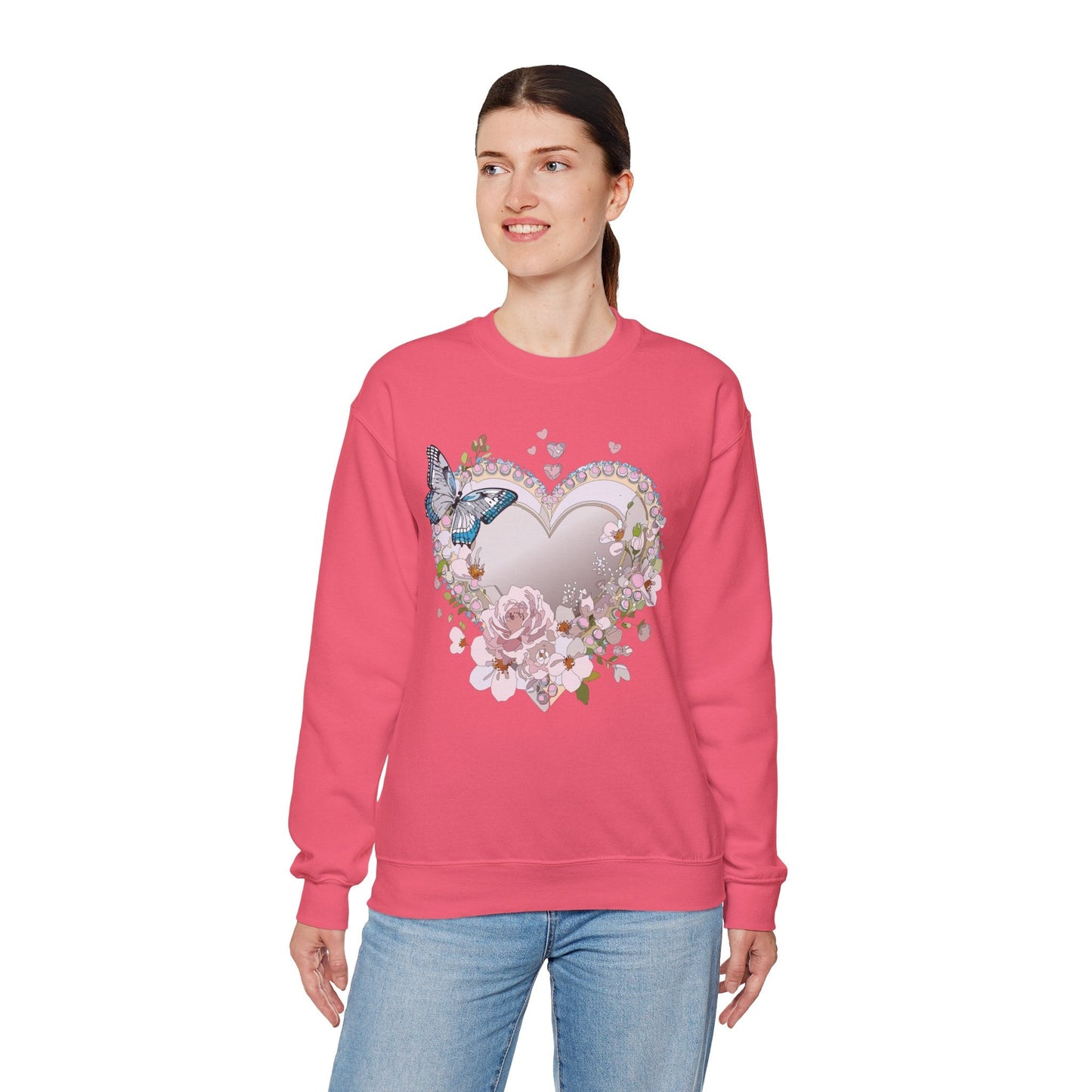 Unisex Floral Heart Sweatshirt For Valentines Day With Floral Love Print Crewneck Heavy Blend