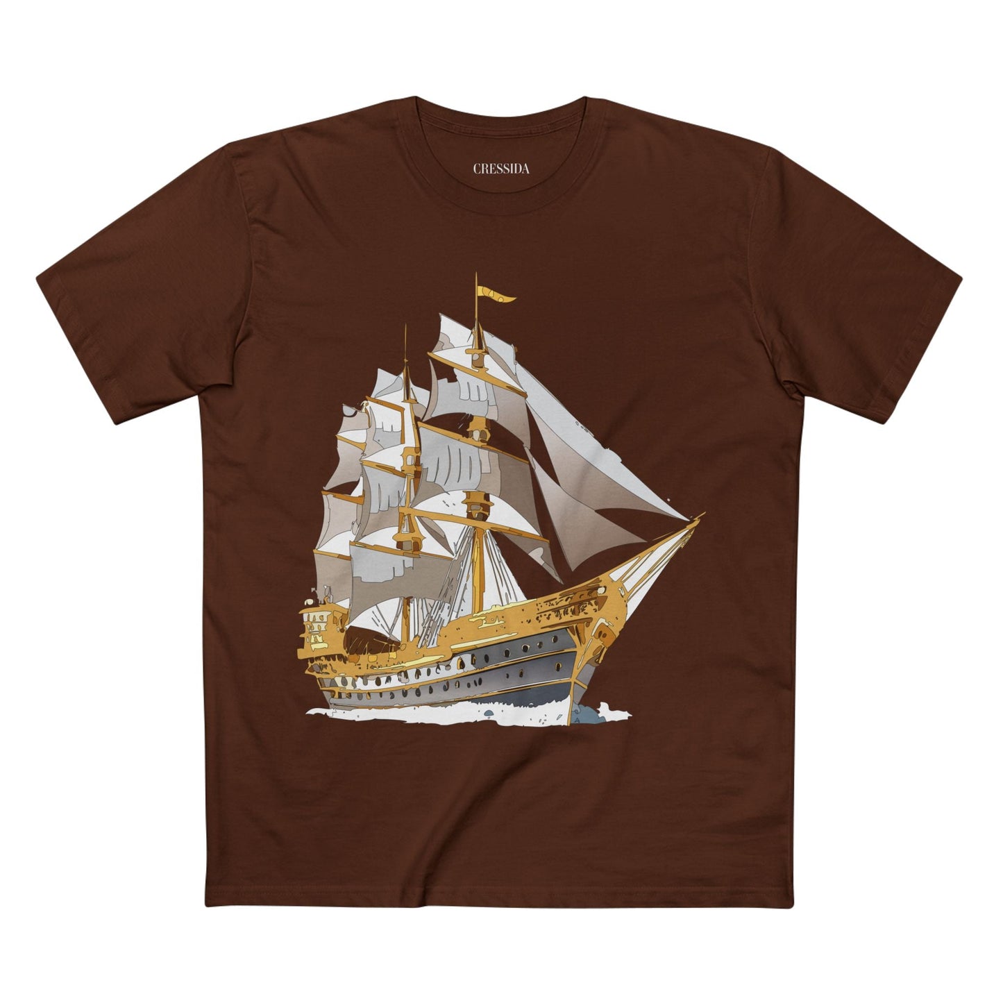 Ship Graphic Unisex 100 Cotton T-Shirt with Gold Frigate Art Design 19