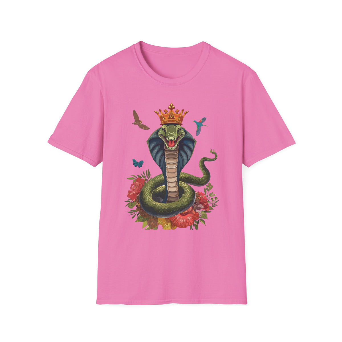 Crowned King Cobra Shirt | Snake Illustration, Floral Accents, Wildlife