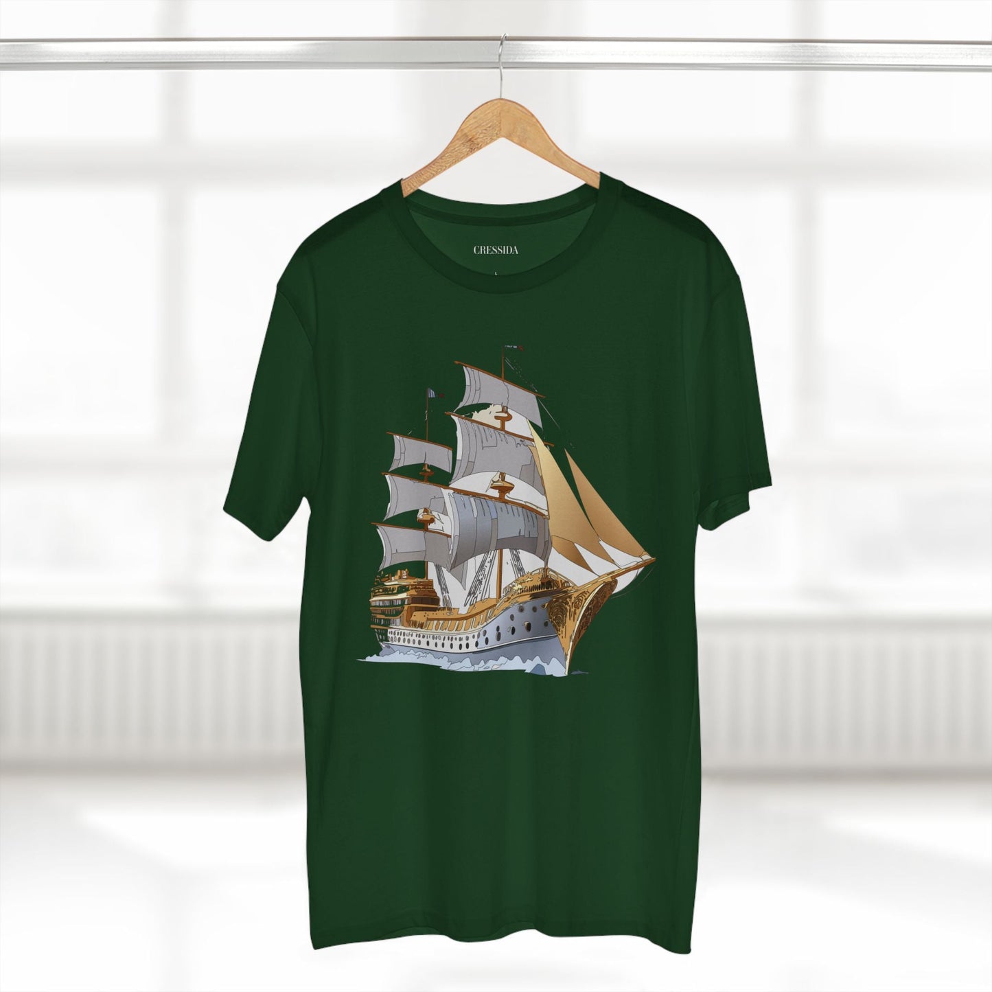 Ship Graphic Unisex 100 Cotton T-Shirt with Gold Frigate Art Design 7