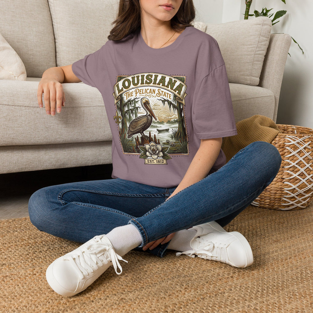 Louisiana Pelican State T-Shirt – Vintage Travel Tourist Graphic Design Unisex 100 Cotton Gildan T-Shirt