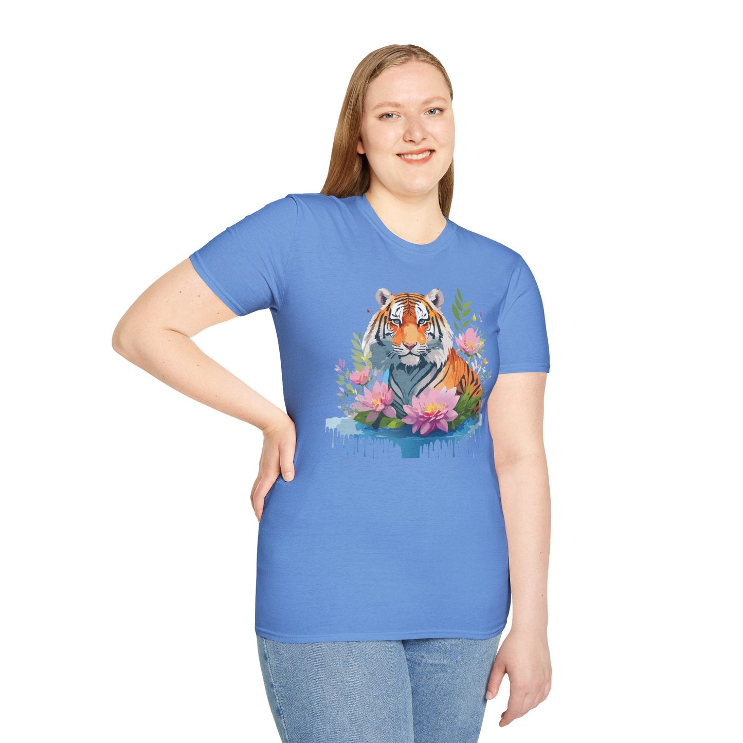 Tiger Print Unisex T Shirt Gildan Softstyle 64000 Animal Tee