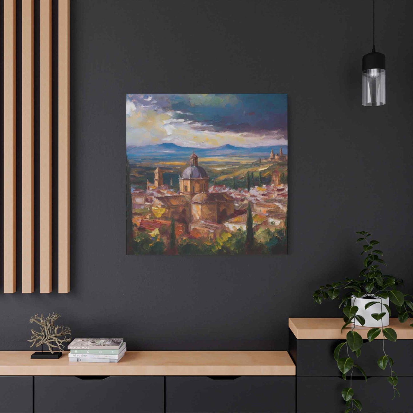 Spanish City Print Canvas, Oil Paint Print 20x20, 24x24, 30x30, 32x32, 36x36 Art Design Print Pine-Wood Inner Frame MC-56