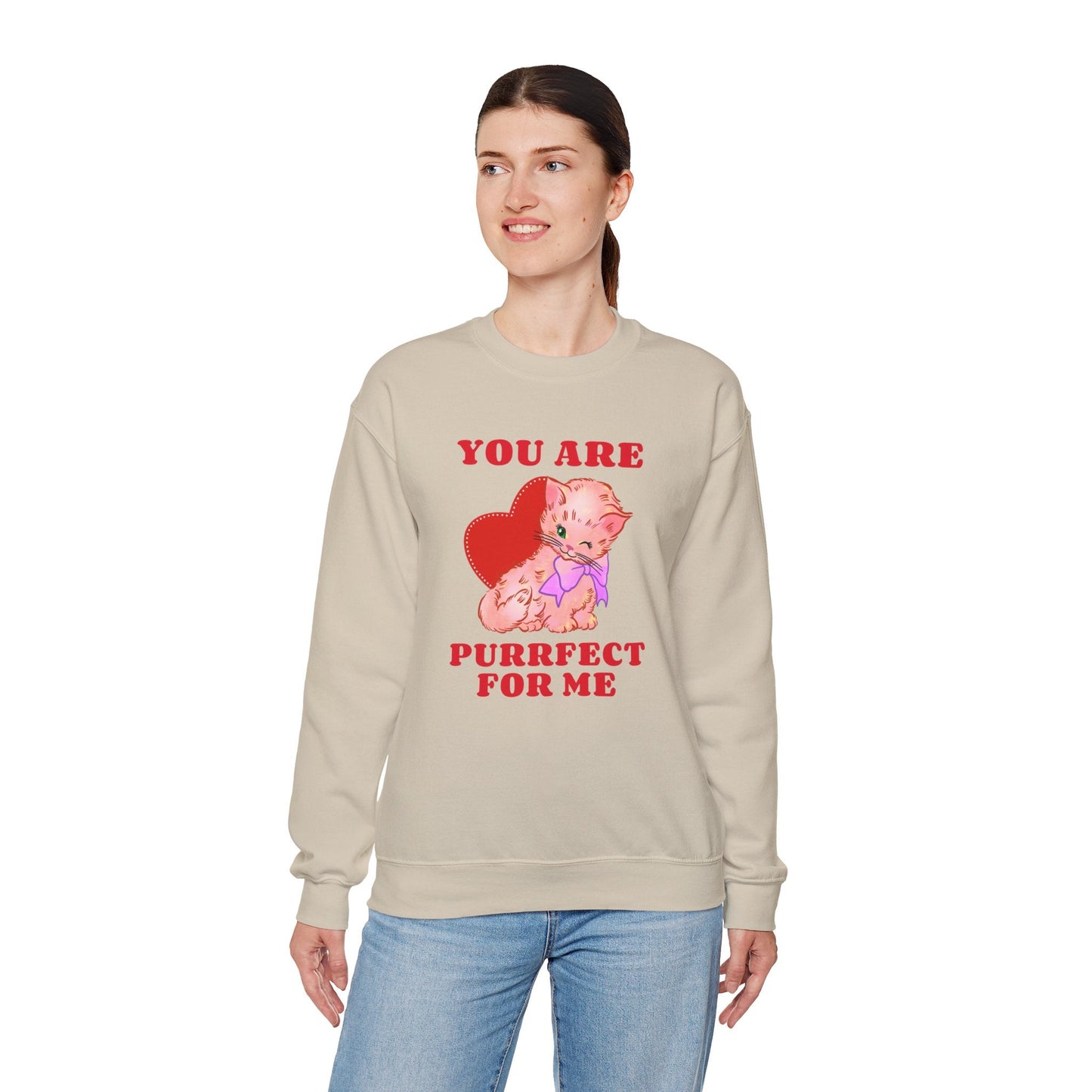 Cat Heart Sweatshirt Unisex Valentines Day Fifty Fifty Cotton Poly Blend Crewneck