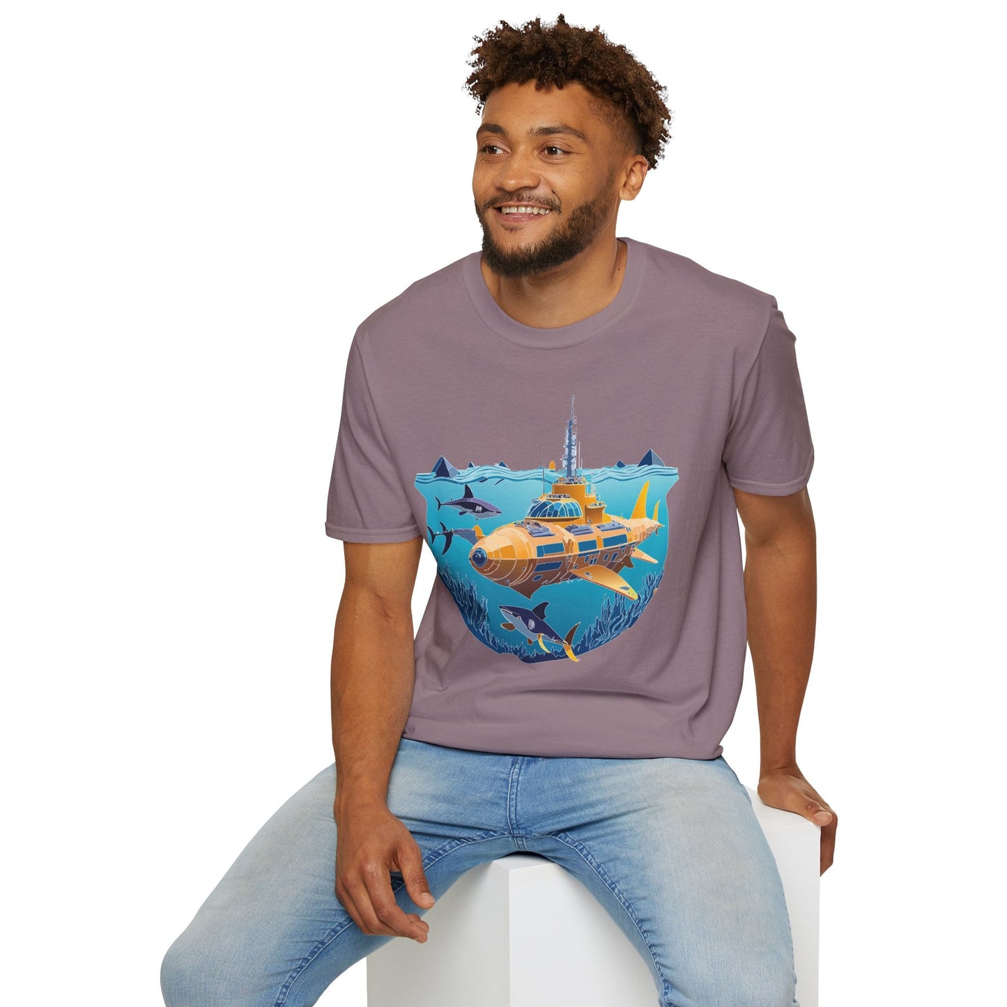 Ocean Tee Shirt Unisex Gildan Softstyle 64000 Ocean Theme Tee With U Boat Design