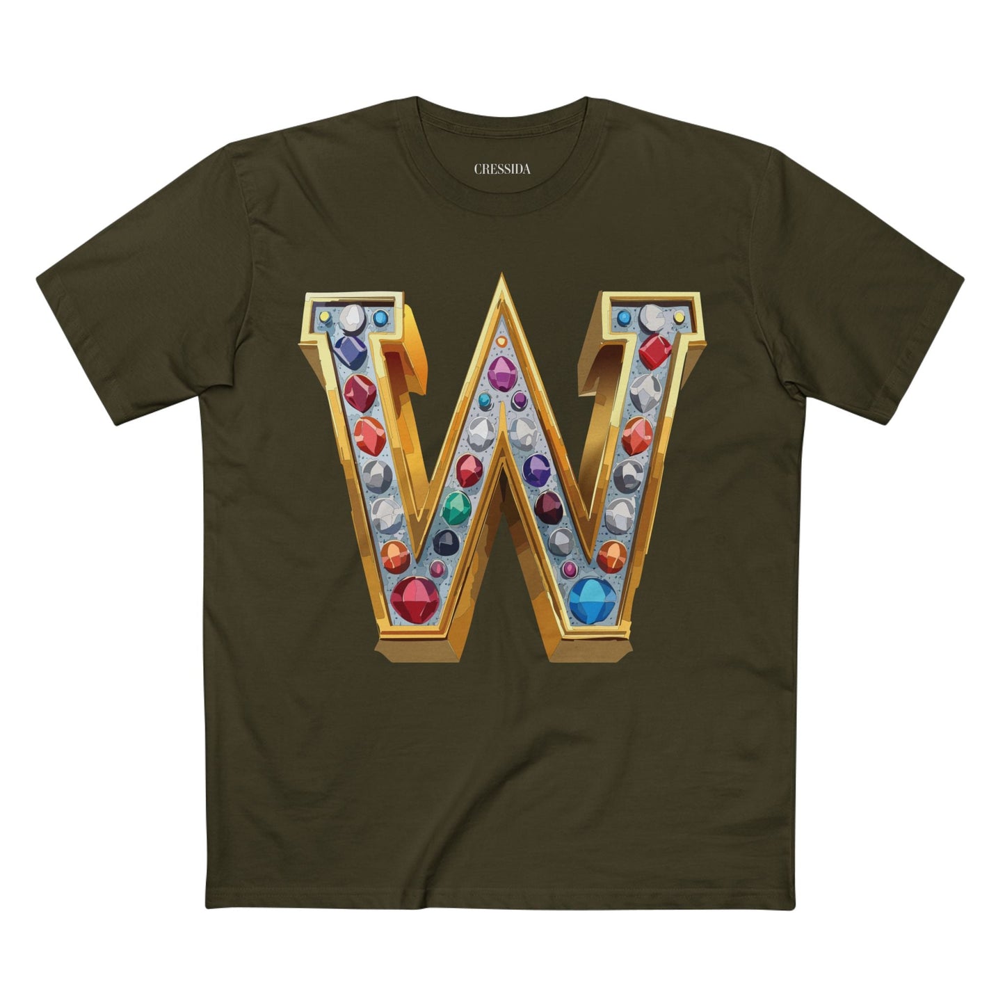 Letter W Graphic Design Tee Unisex 100 Cotton With Antique Gold Letters Artwork T-Shirt