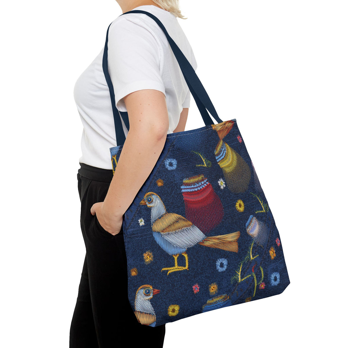 Denim Fabric Imitation Print Unisex Canvas Bag Poly Spun 3 Sizes Tote Bag 194-3