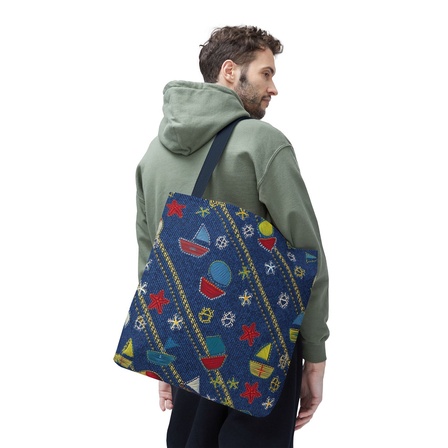 Denim Fabric Imitation Print Unisex Canvas Bag Poly Spun 3 Sizes Tote Bag 182-15