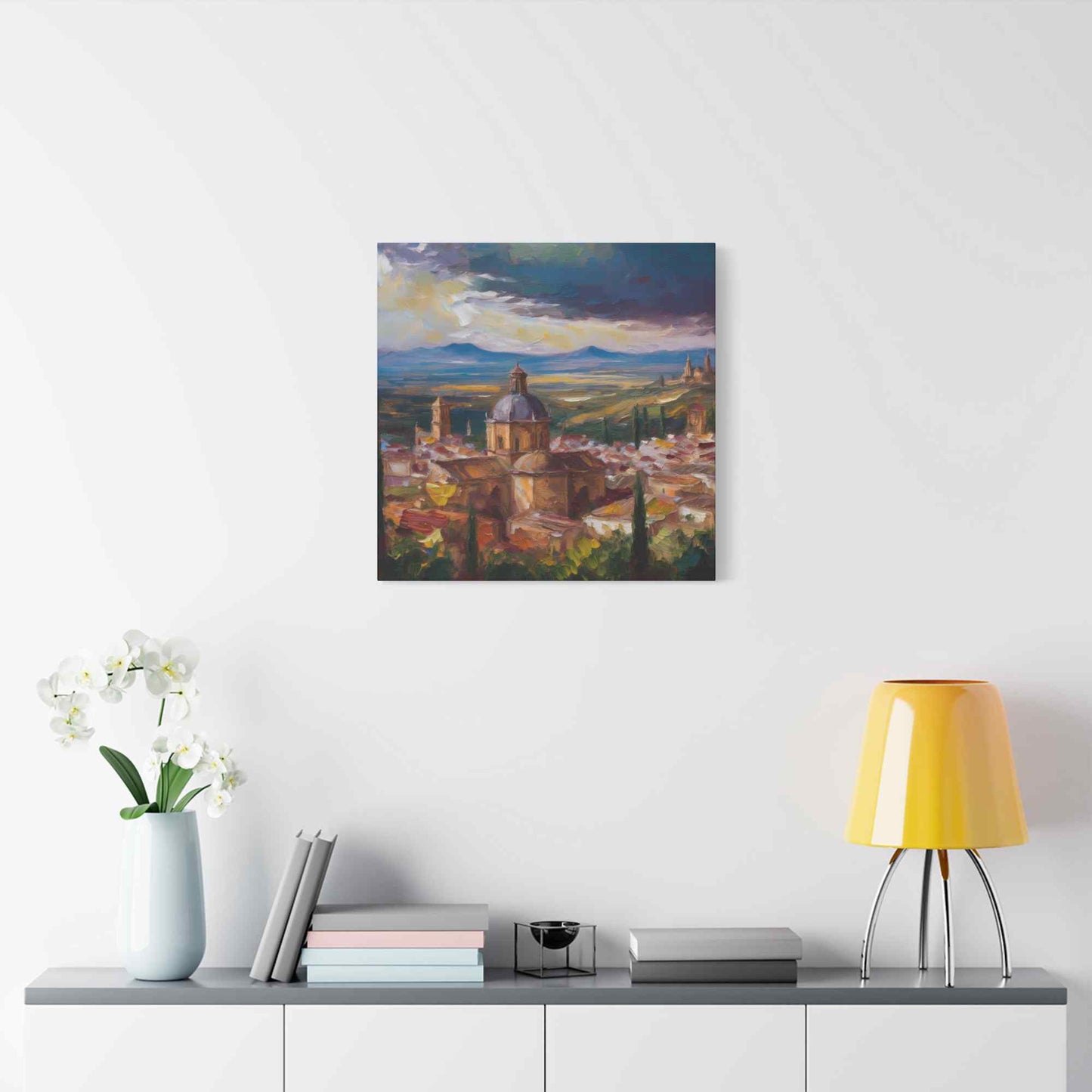 Spanish City Print Canvas, Oil Paint Print 20x20, 24x24, 30x30, 32x32, 36x36 Art Design Print Pine-Wood Inner Frame MC-56