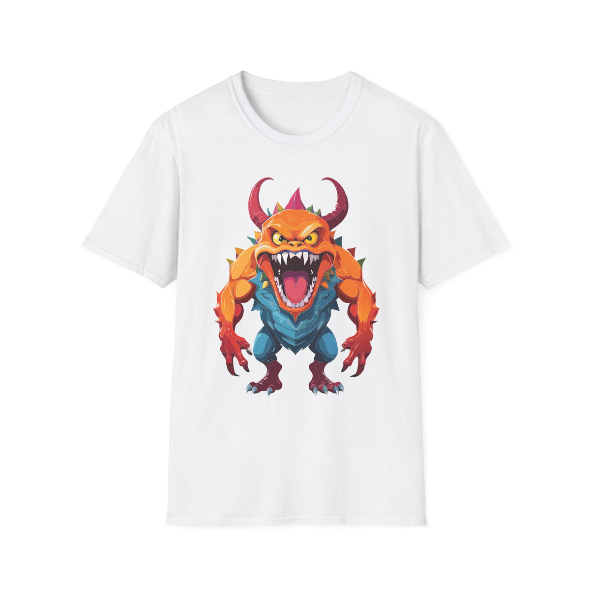 Monster Graphic T-Shirt — Fierce Orange Demon Design Cartoon Graphic Tee Unisex 100 Cotton Gildan T-Shirt