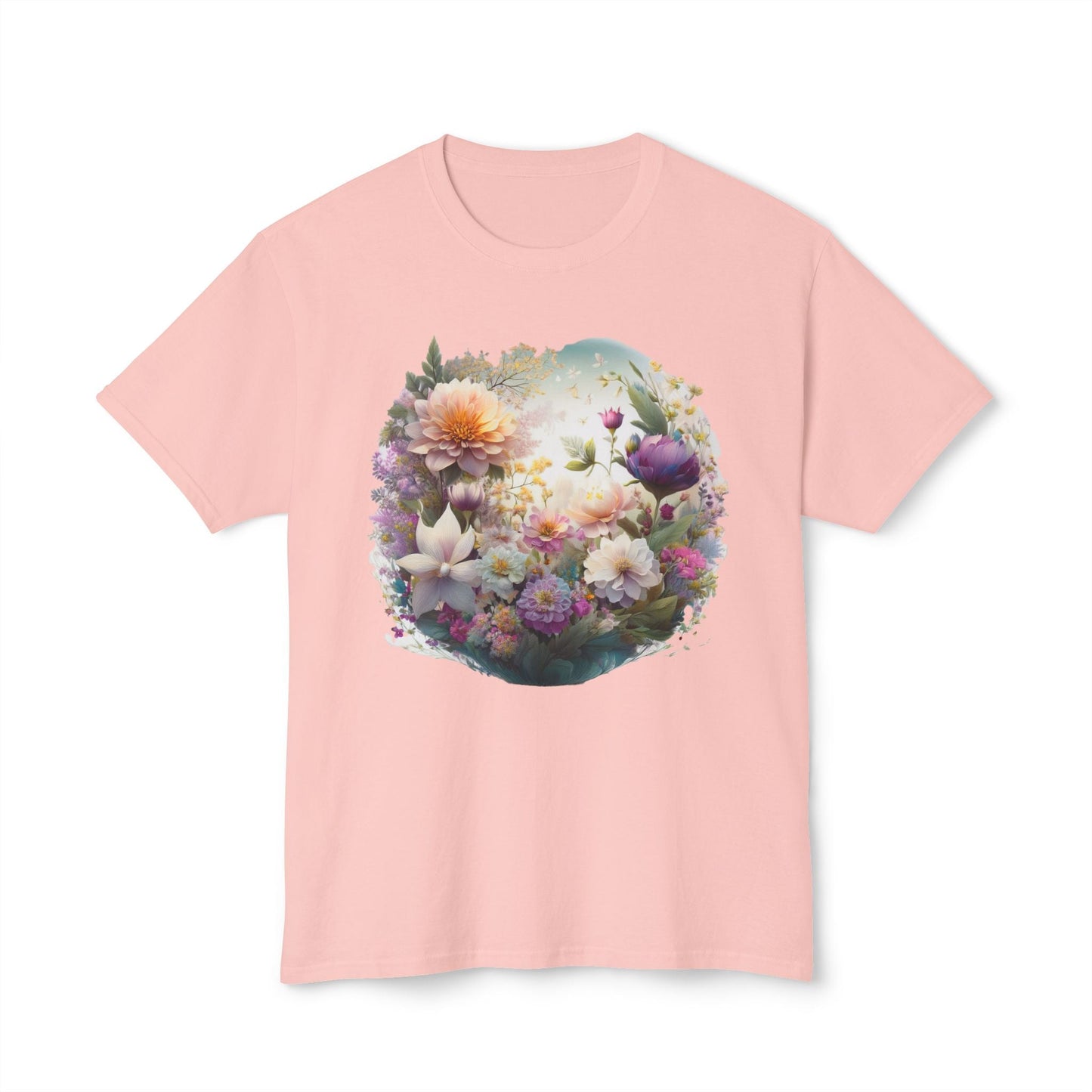 Unisex Floral Art T Shirt With Vintage Flower Print On 100 Percent HD Cotton Tee Made In USA