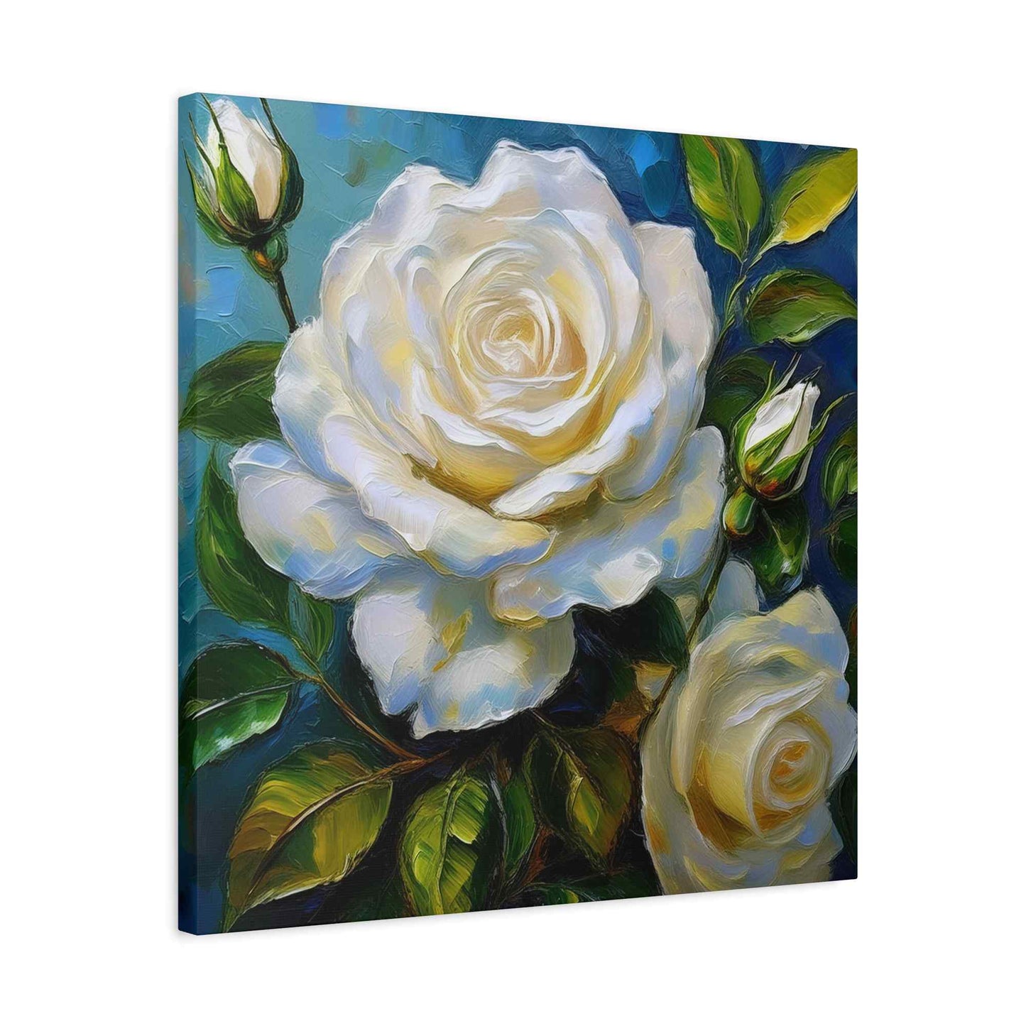 White Roses Print Canvas, Roses Oil Paint Print 20x20, 24x24, 30x30, 32x32, 36x36, Floral Art Design Print Non-Frame MC-19