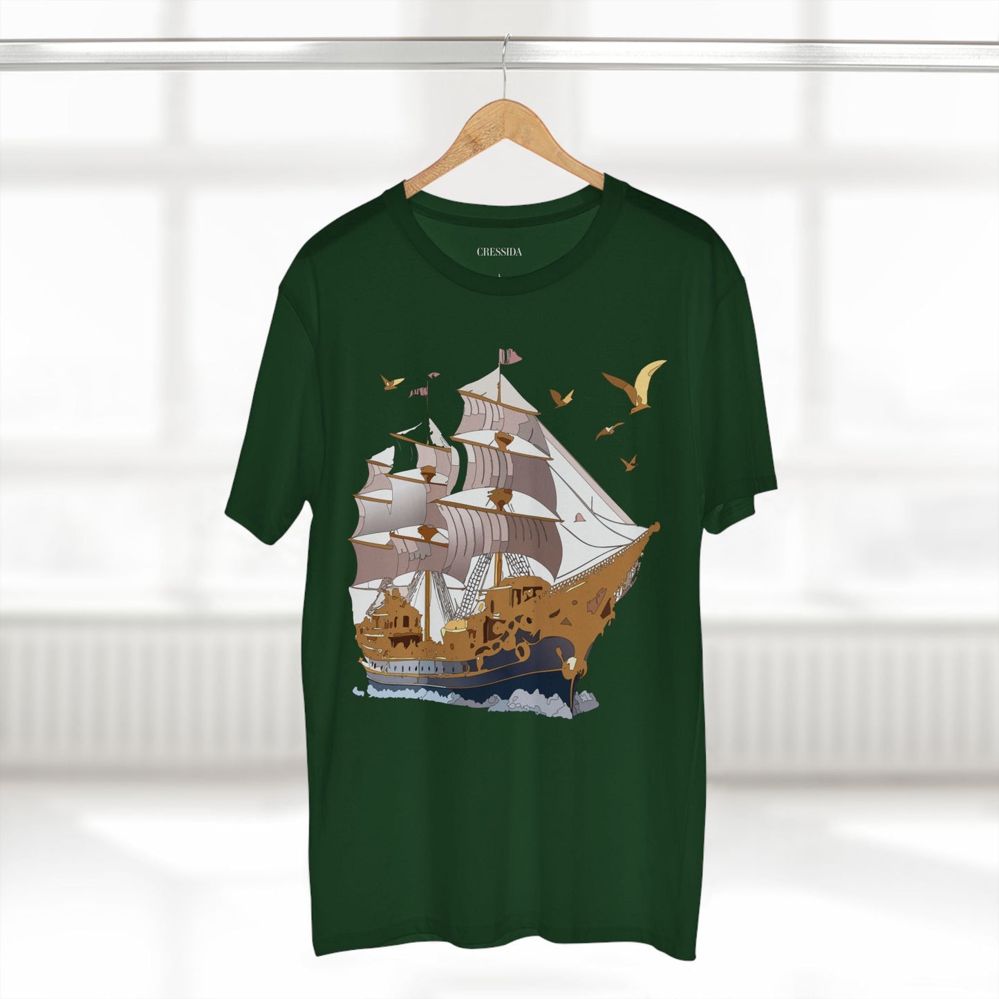 Ship Graphic Unisex 100 Cotton T-Shirt with Gold Frigate Art Design 3