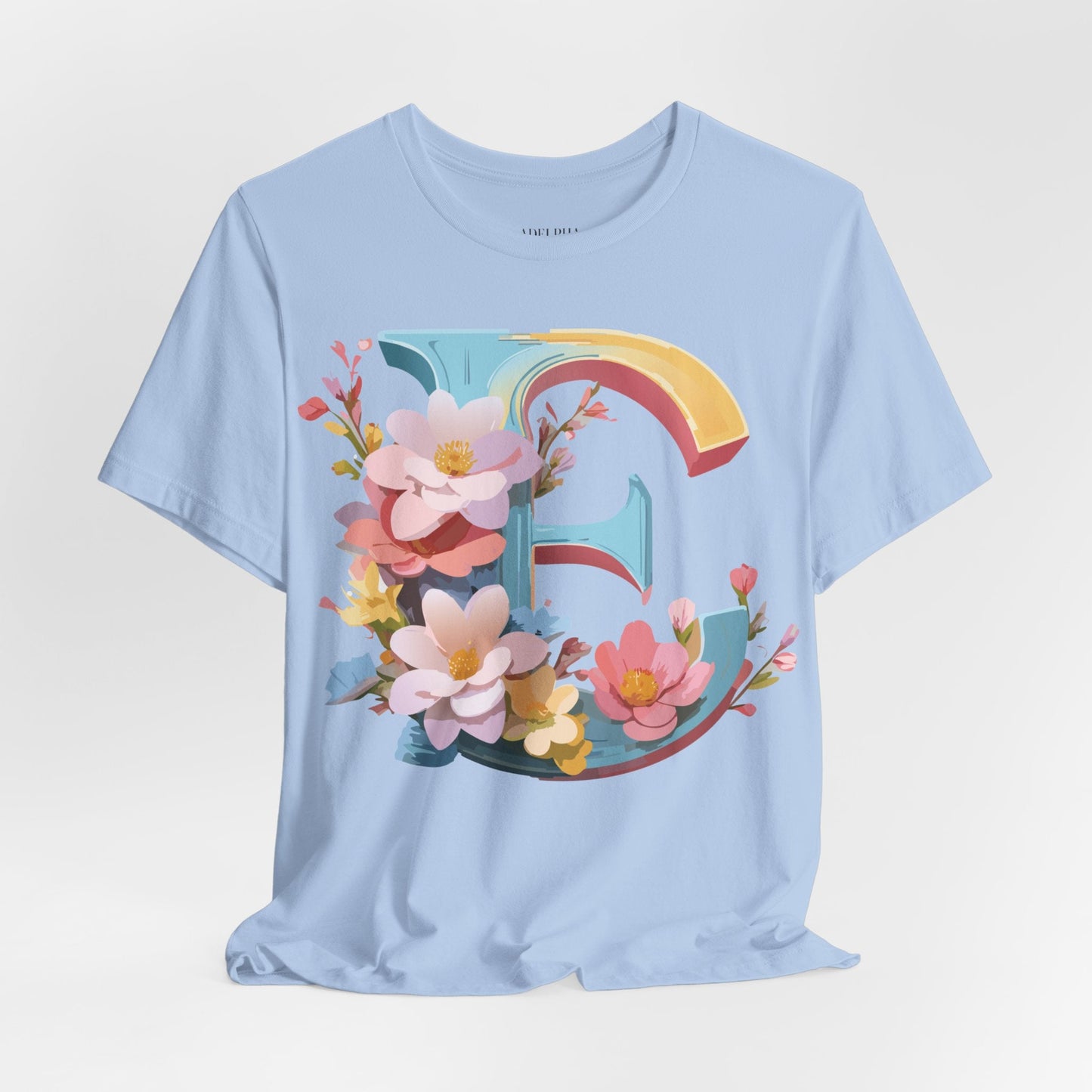 Letter E Shirt Unisex Graphic Tee Short Sleeve Vintage Inspired Art Design Adelpha