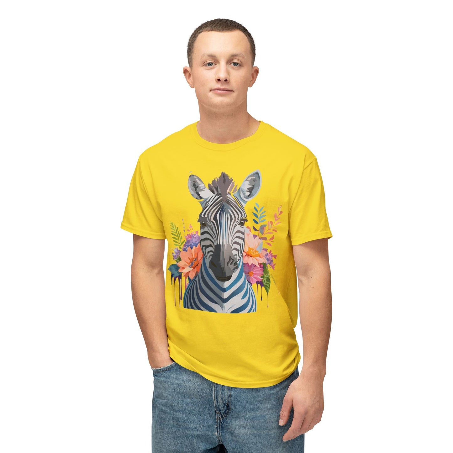 Unisex Zebra Art Print T Shirt HD Cotton Tee Floral Design Made In USA Premium Comfort Breathable