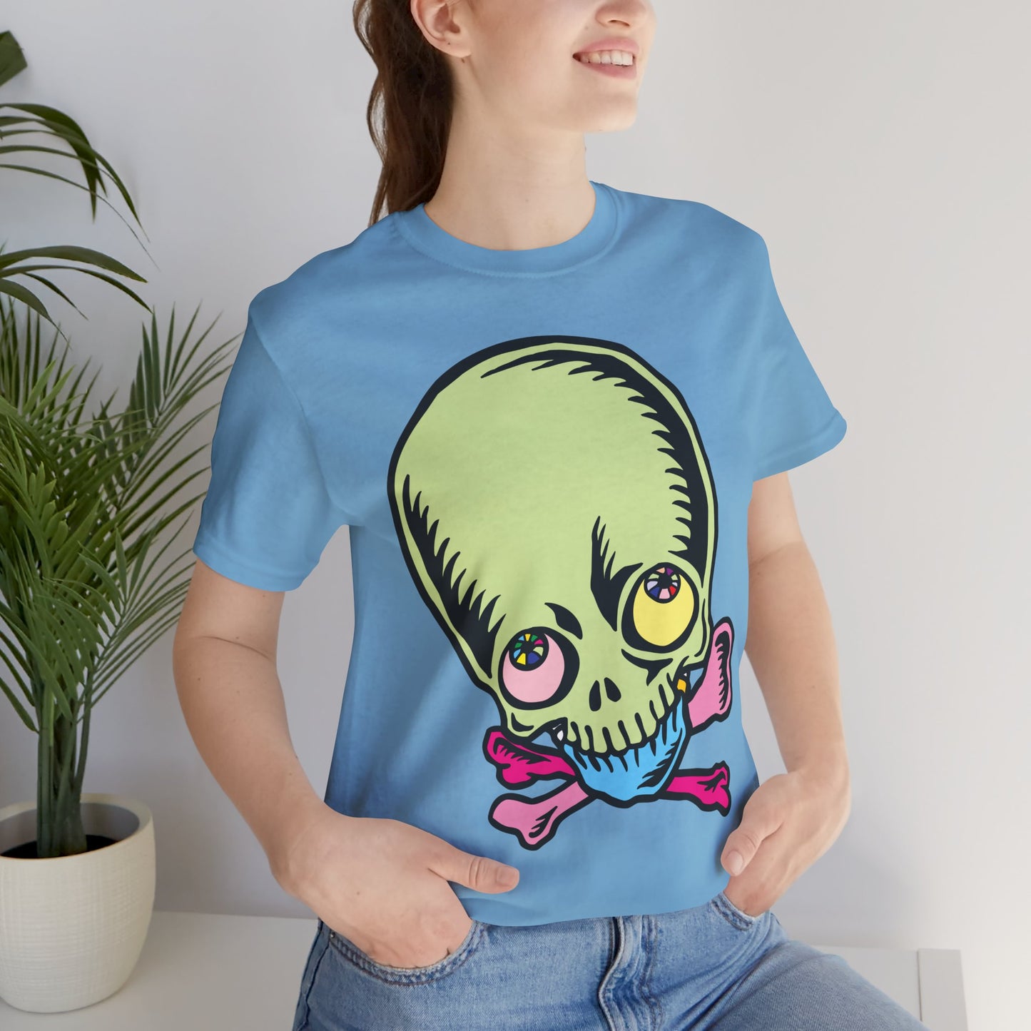Lt Green Skull Graphic Design Tee, Skull Shirt, Vintage Tees, Art Design T-Shirt, Vintage Graphic Tee, Art Shirts with Skulls