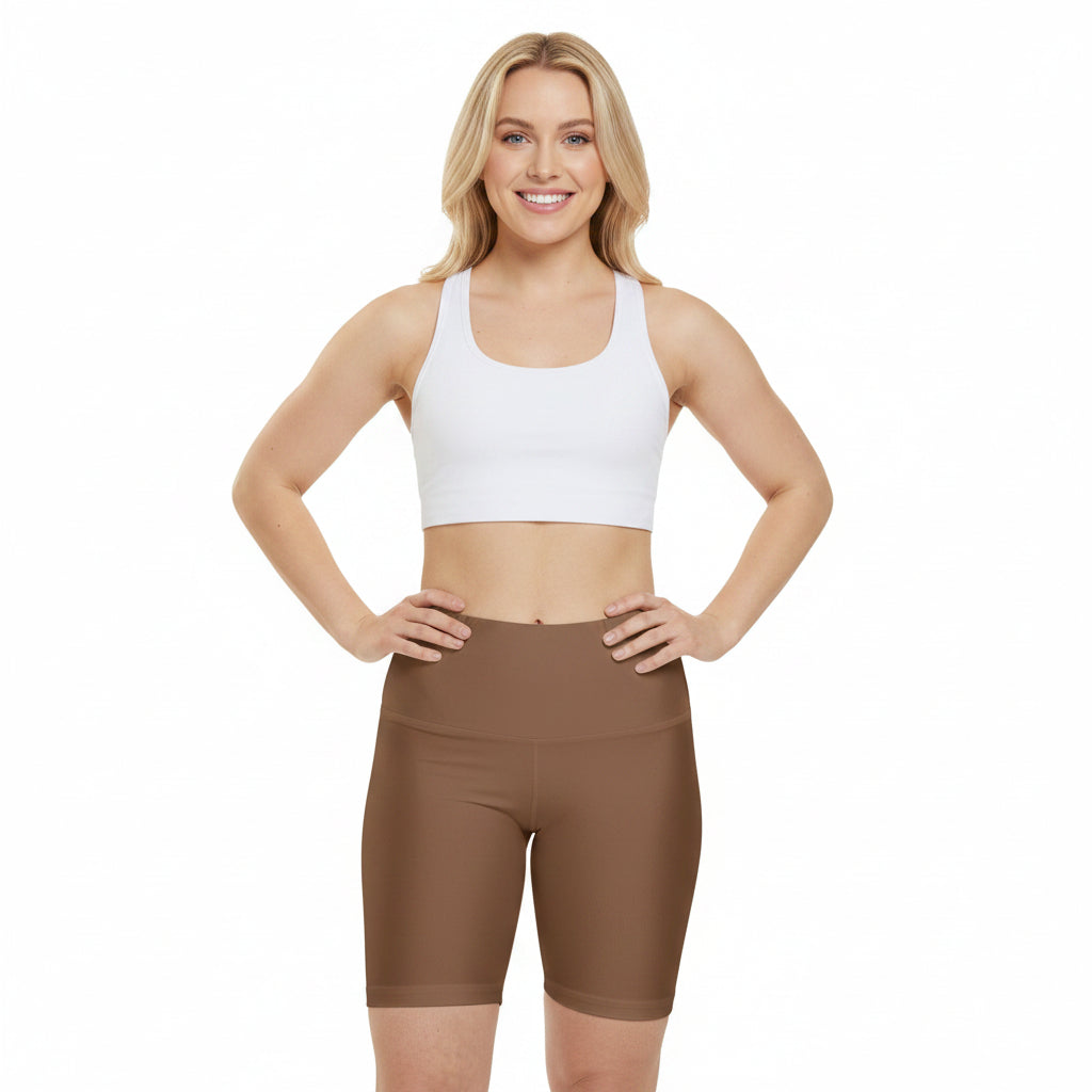 Toffee Brown Women's High-Waist Workout Shorts — Seamless Brown Biker Shorts