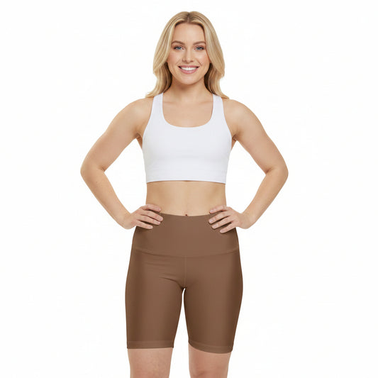 Toffee Brown Women's High-Waist Workout Shorts — Seamless Brown Biker Shorts