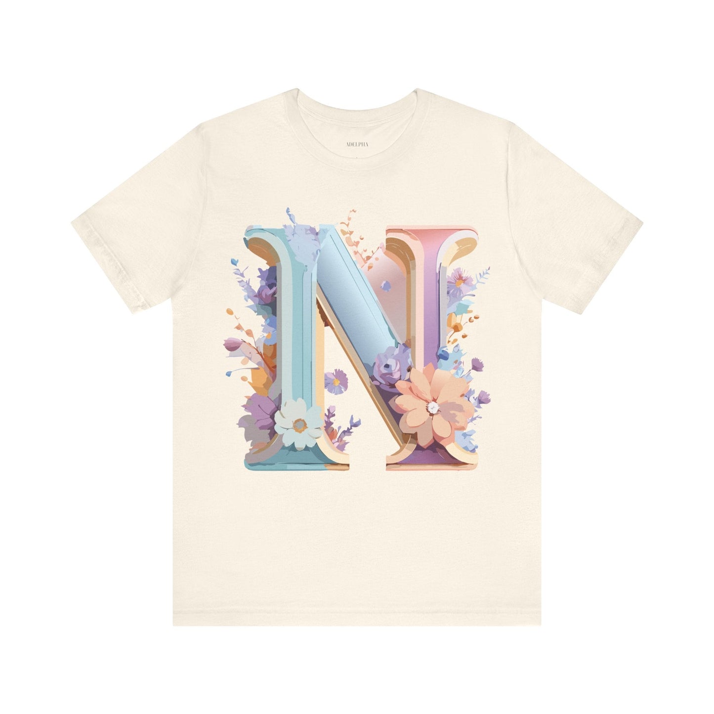 Letter N Shirt Unisex Graphic Tee Adelpha Vintage Inspired Artwork Short Sleeve Premium Cotton