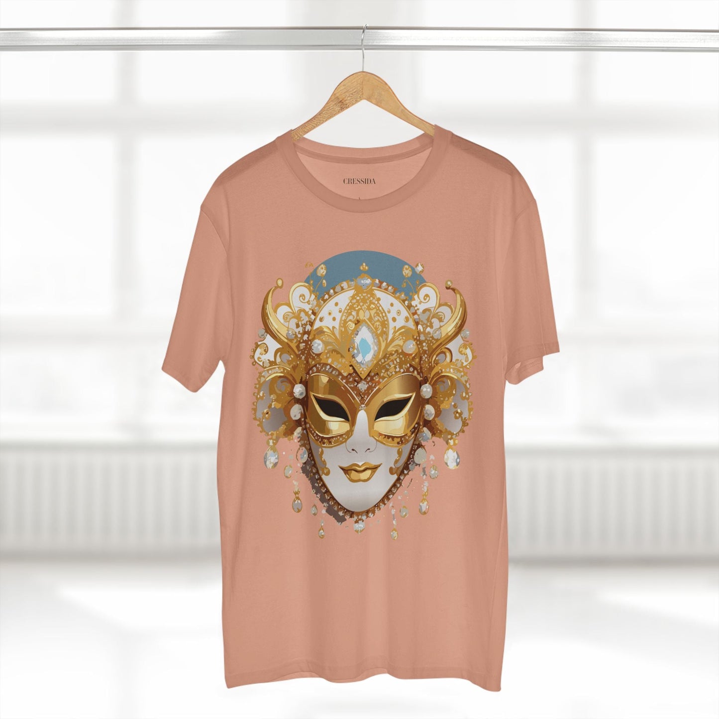 Carnival Mask Graphic T-Shirt Unisex 100 Cotton With Antique Gold Art Design Tee 17