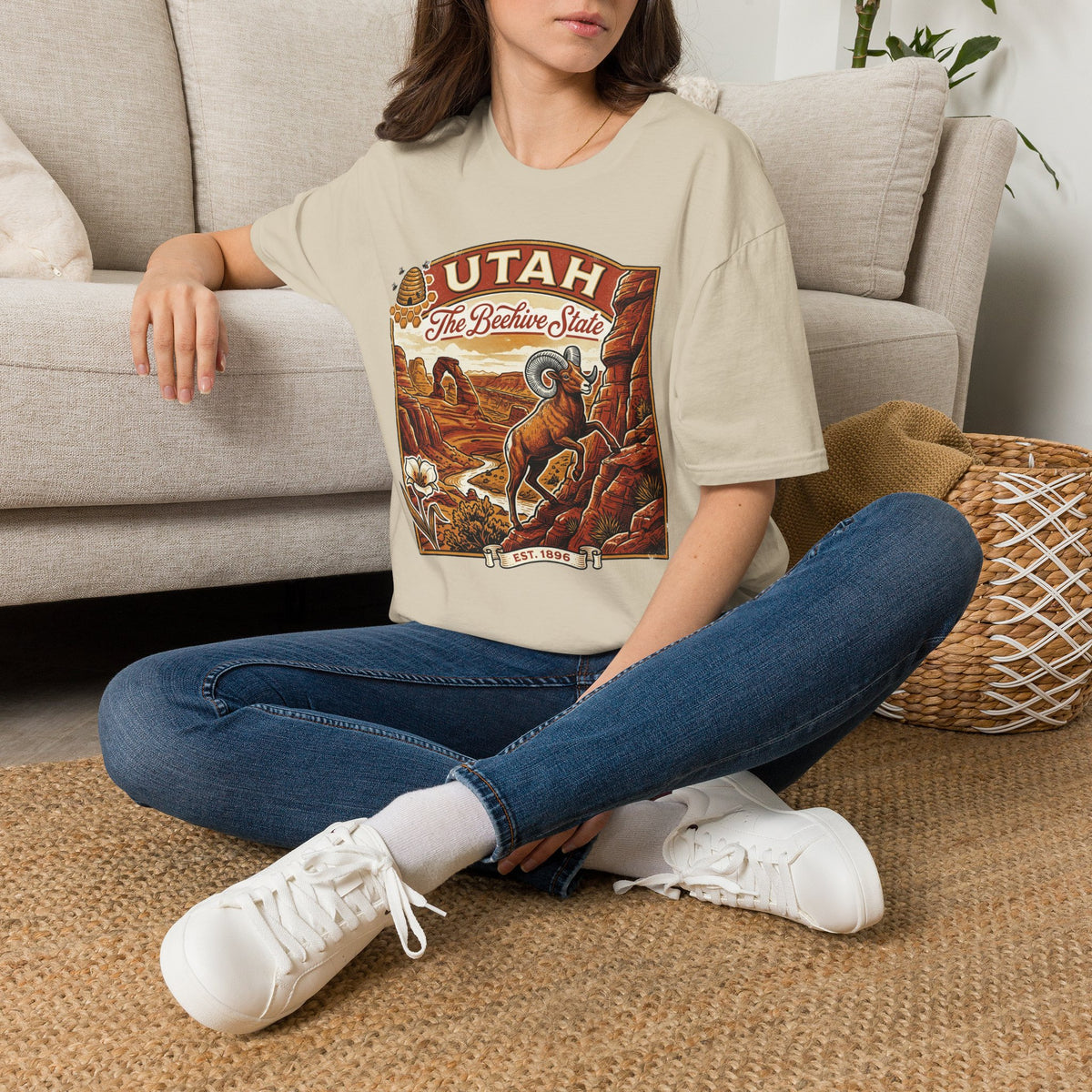 Utah State Retro Bighorn Sheep T-Shirt Travel Tourist Graphic Design Unisex 100 Cotton Gildan T-Shirt