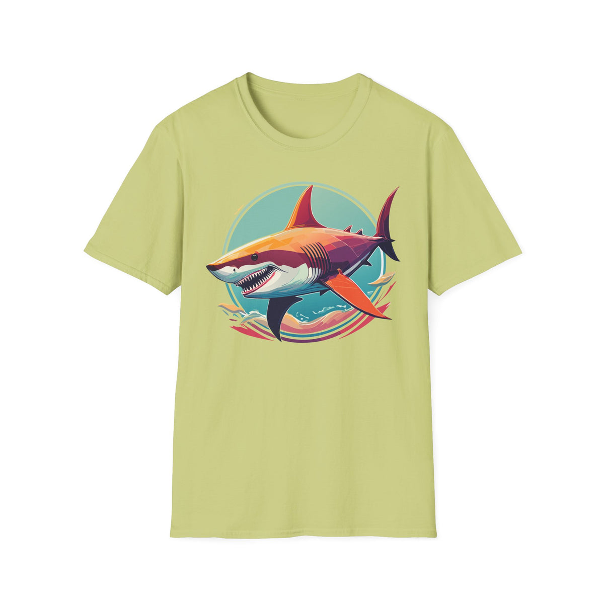 Colorful Great White Shark Illustration T-Shirt | Ocean Retro Graphic