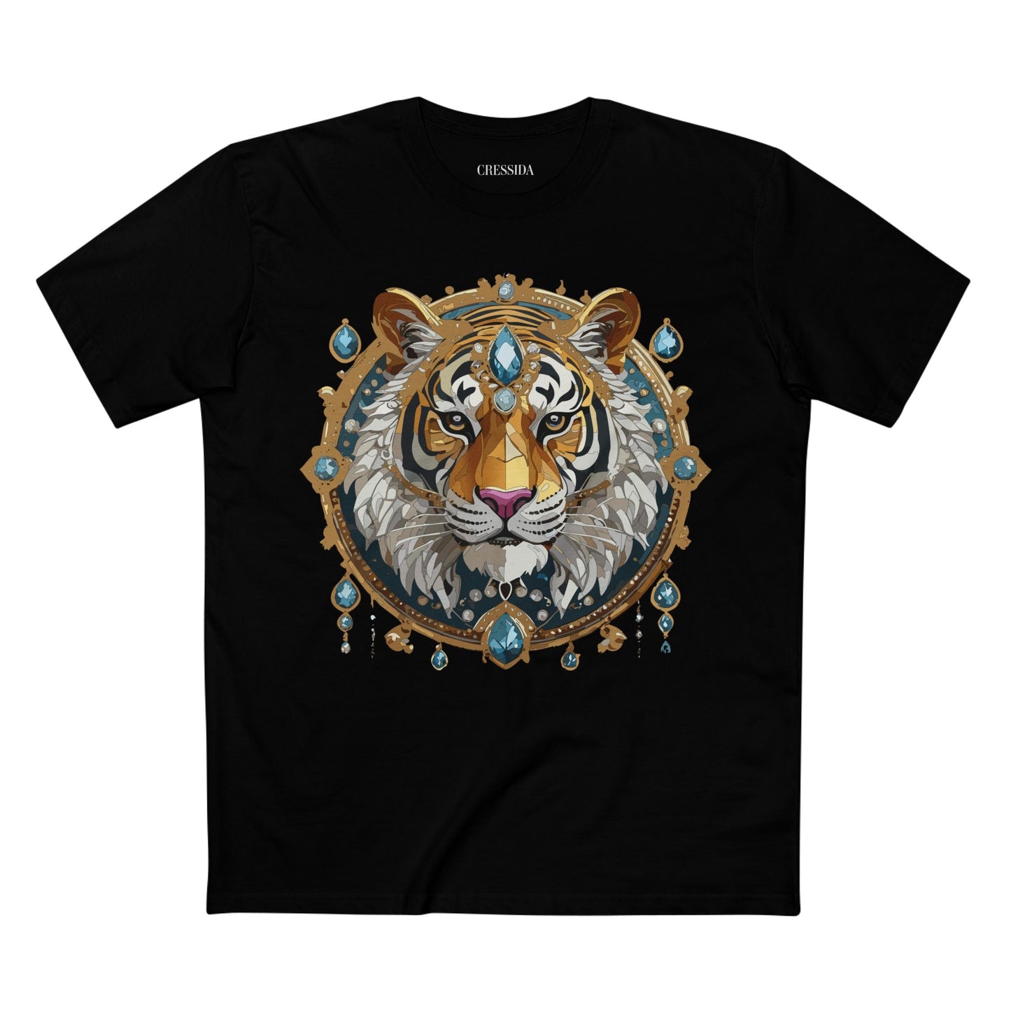 Tiger Graphic Unisex 100 Cotton Tee With Unique Animal Golden Medallion Art Design 51