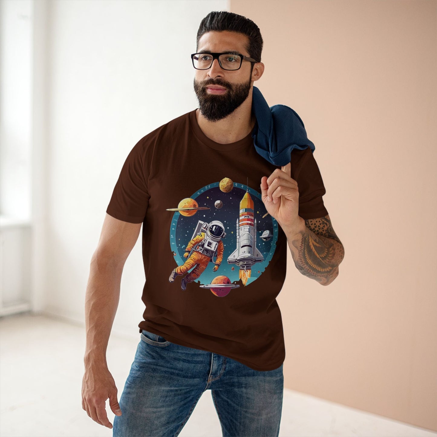 Cosmos Astronaut Shirt Unisex Premium Cotton Tee With Original Art Design Retro2Nova Art Collection