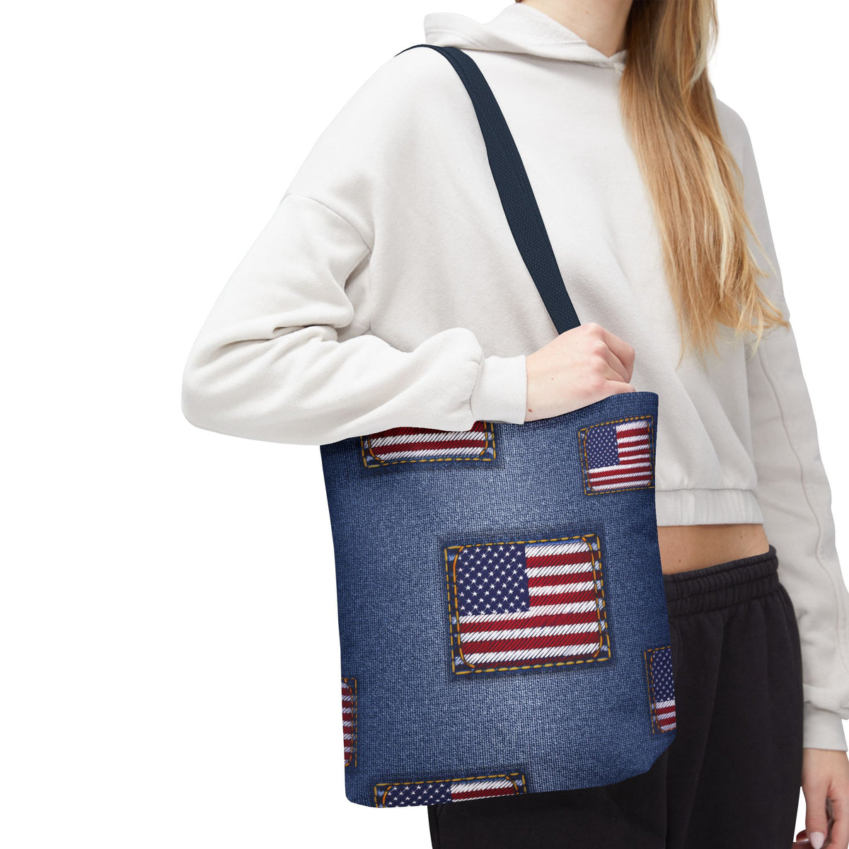 4th of July Graphic Denim Fabric Imitation Print Unisex Canvas Bag Poly Spun 3 Sizes Tote Bag 200-14