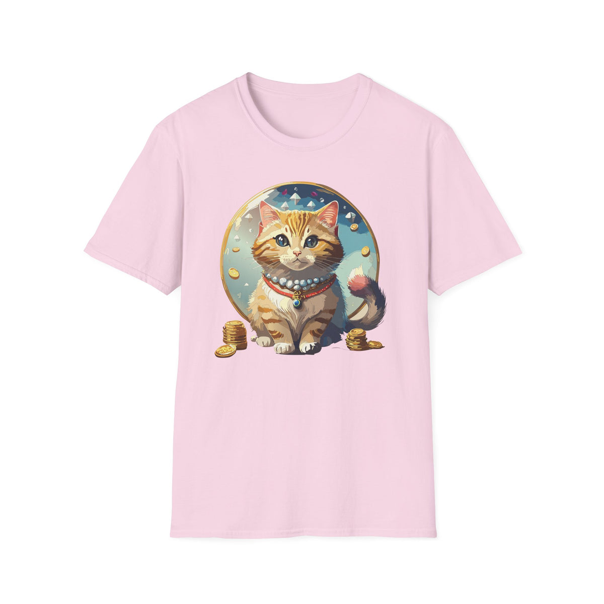 Lucky Cat Illustration T-Shirt | Cute Ginger Kitten, Whimsical Charm