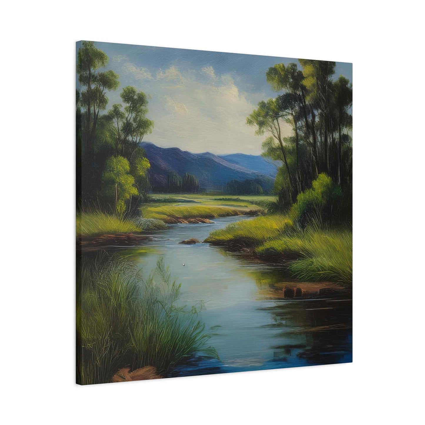 River Print Canvas, Landscape Oil Paint Print 20x20, 24x24, 30x30, 32x32, 36x36 Art Design Print Pine-Wood Inner Frame MC-54