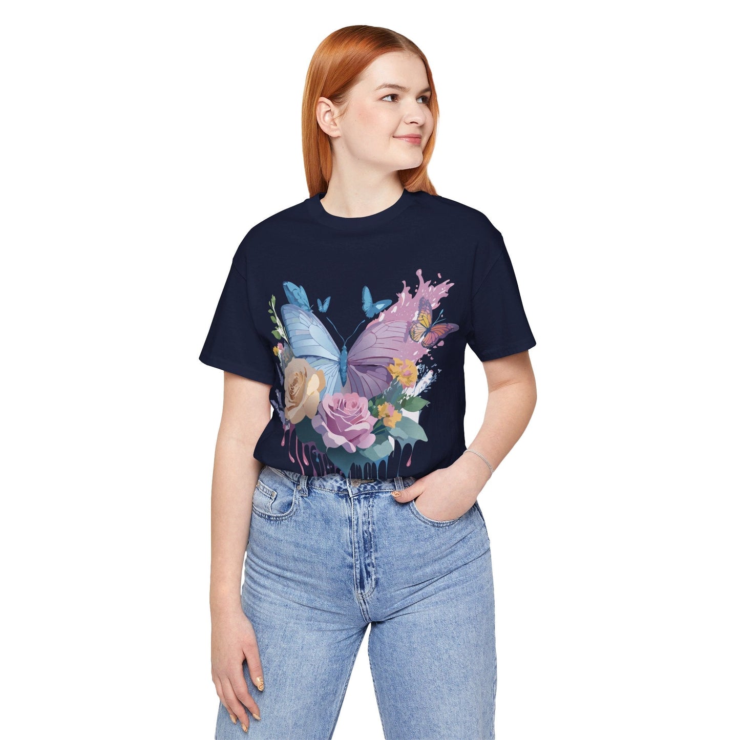 Butterfly Graphic Unisex 100 Cotton Lightweight Vintage Floral Design Jersey Tee 33