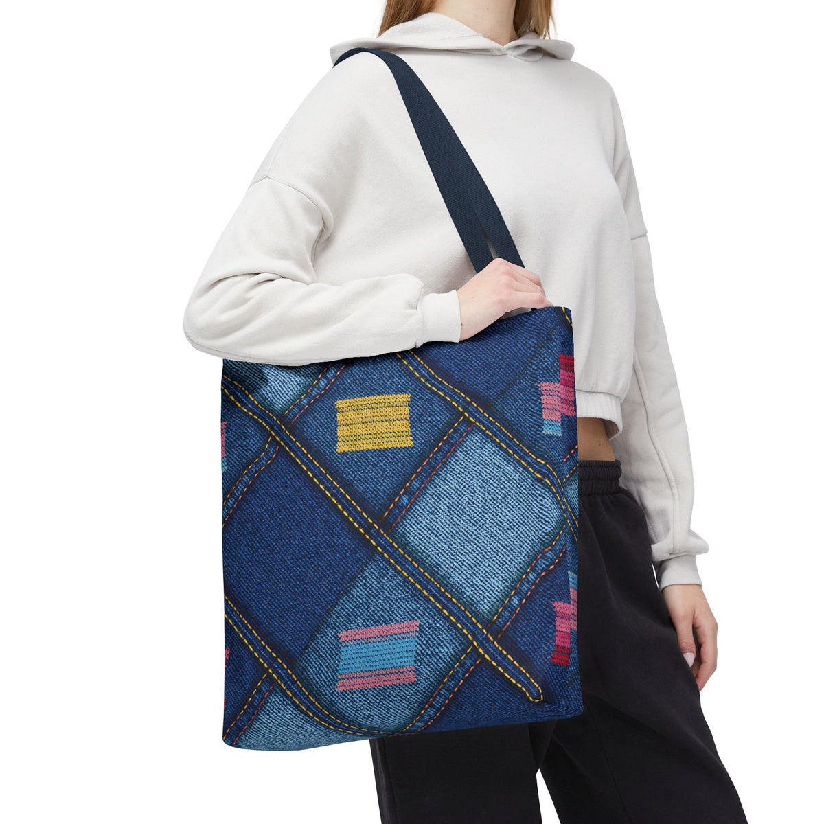 Denim Fabric Imitation Print Unisex Canvas Bag Poly Spun 3 Sizes Tote Bag 146