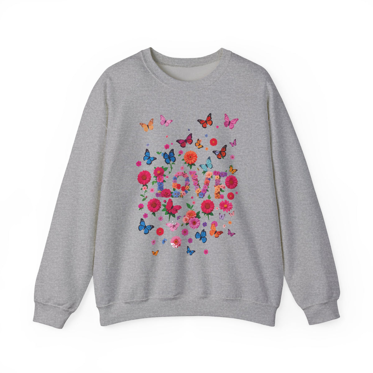 Unisex Floral Love Sweatshirt, Love Floral Sweatshirt, Floral Butterfly Sweatshirt, 50/50 Cotton-Poly Valentine's Day Sweatshirt 07
