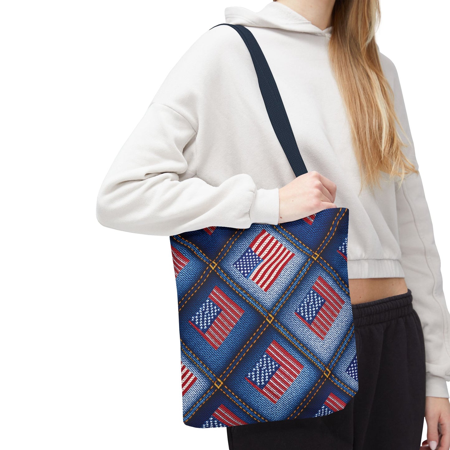 4th of July Graphic Denim Fabric Imitation Print Unisex Canvas Bag Poly Spun 3 Sizes Tote Bag 200-21