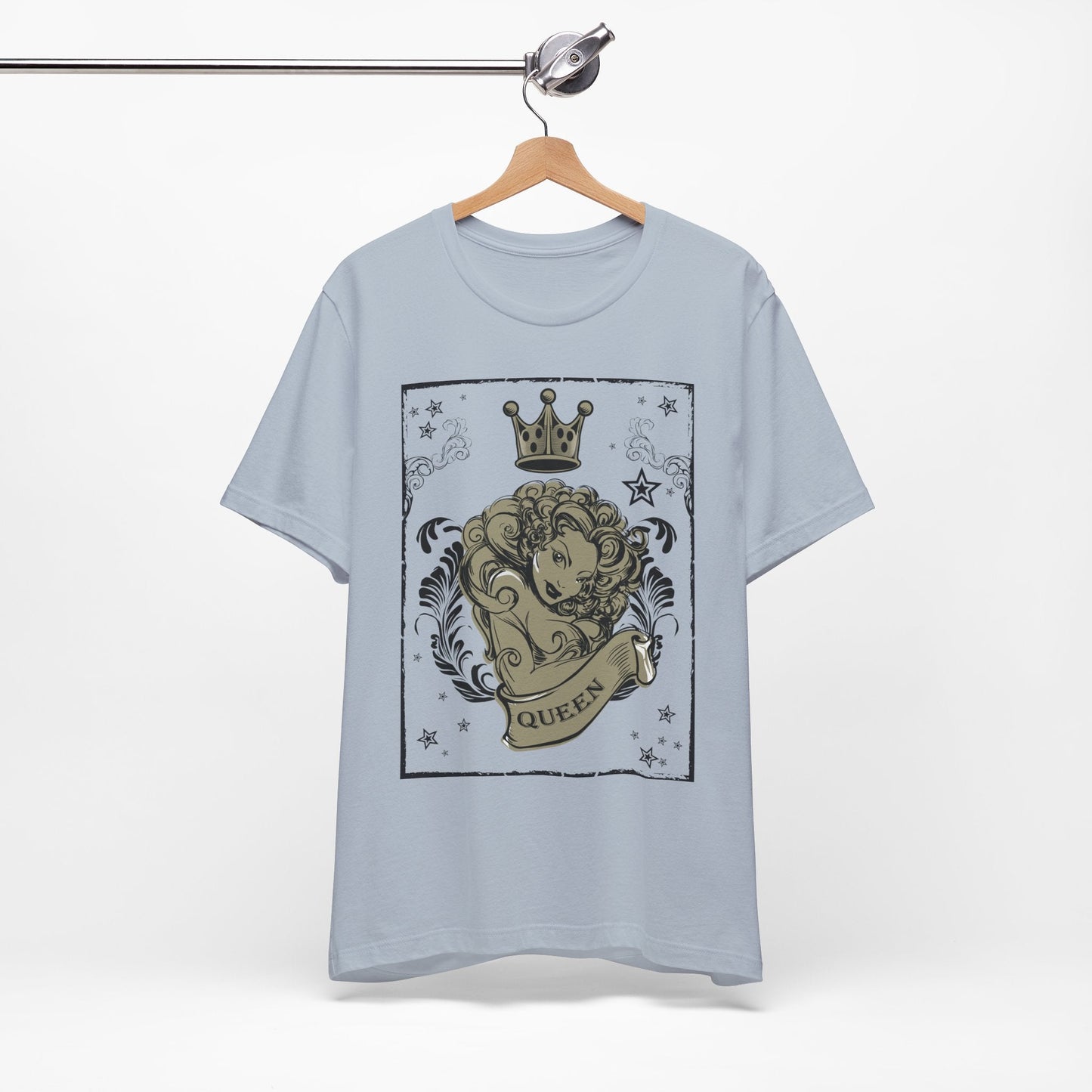 Crown Face Portrait Graphic Tee Vintage Floral Illustration Rock Band T-Shirt