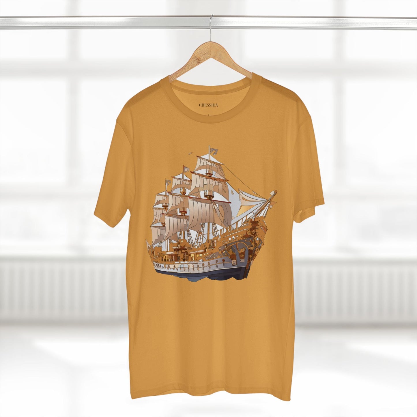 Ship Graphic Unisex 100 Cotton T-Shirt with Gold Frigate Art Design 9