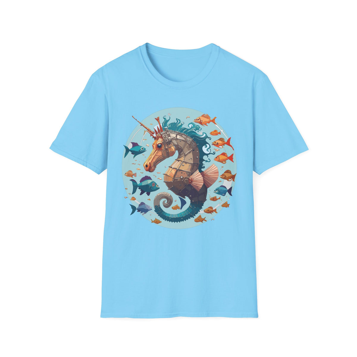 Steampunk Seahorse Illustration T-Shirt | Nautical Sea Creature Art