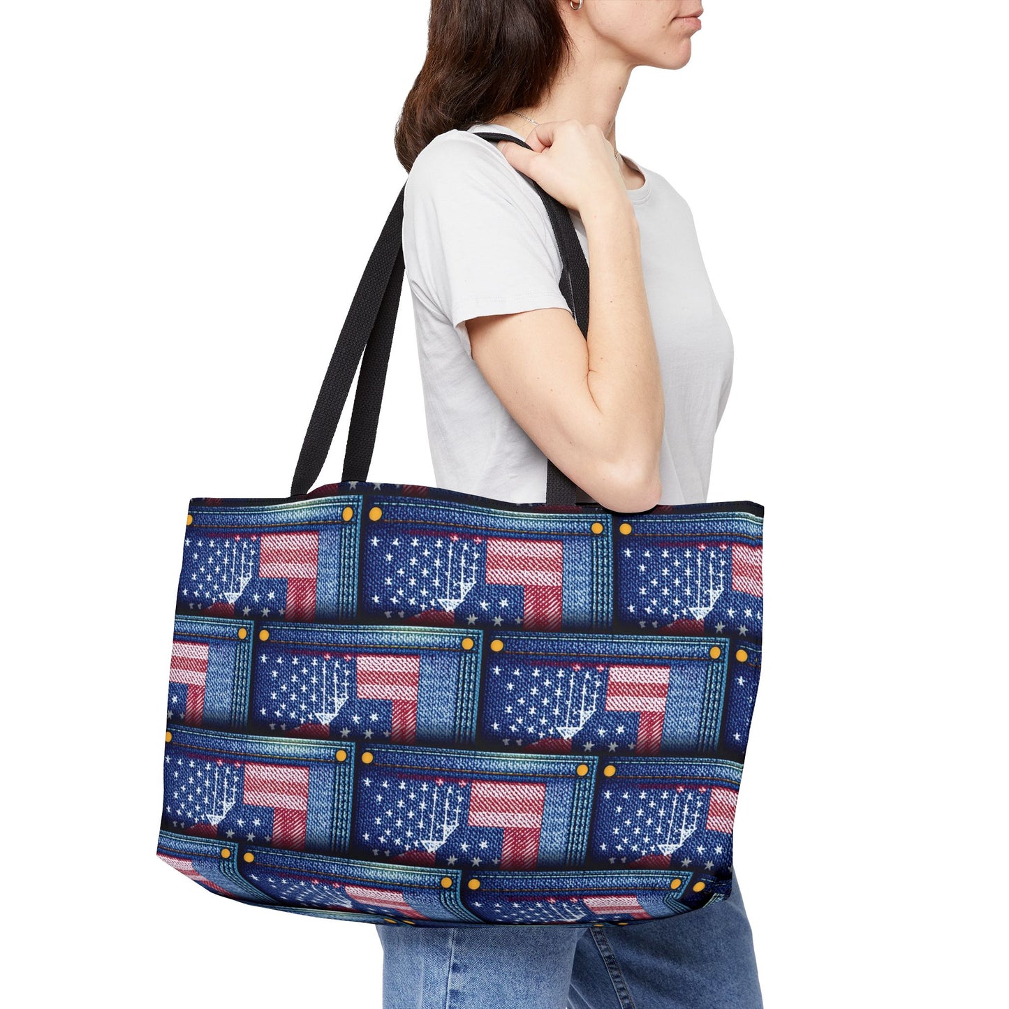 4th of July Denim Print Yoga Bag High-Quality 100% Spun Poly 24x13 Canvas Bag 68