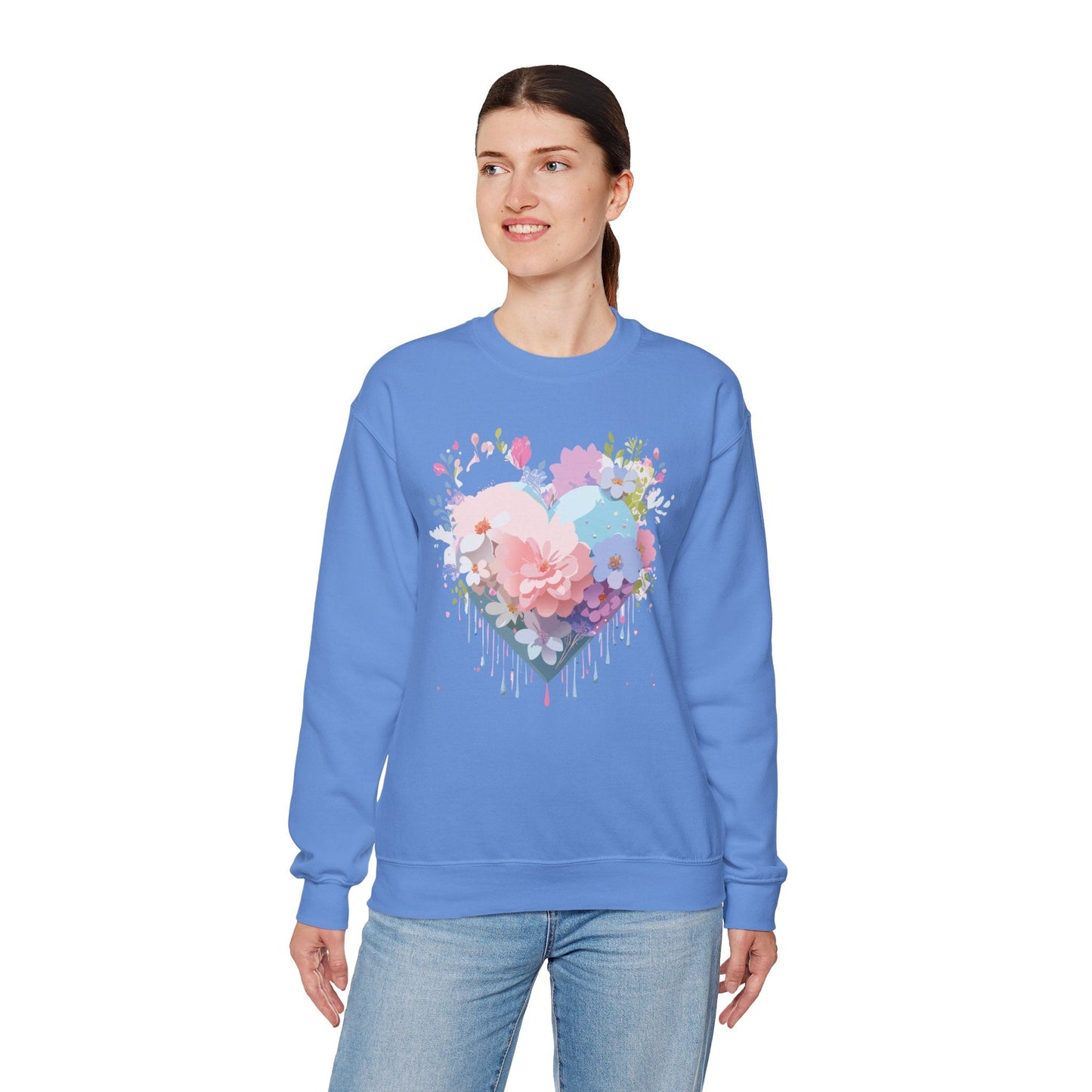 Floral Heart Sweatshirt Unisex Heavy Blend Crewneck Valentines Day Floral Love Cozy