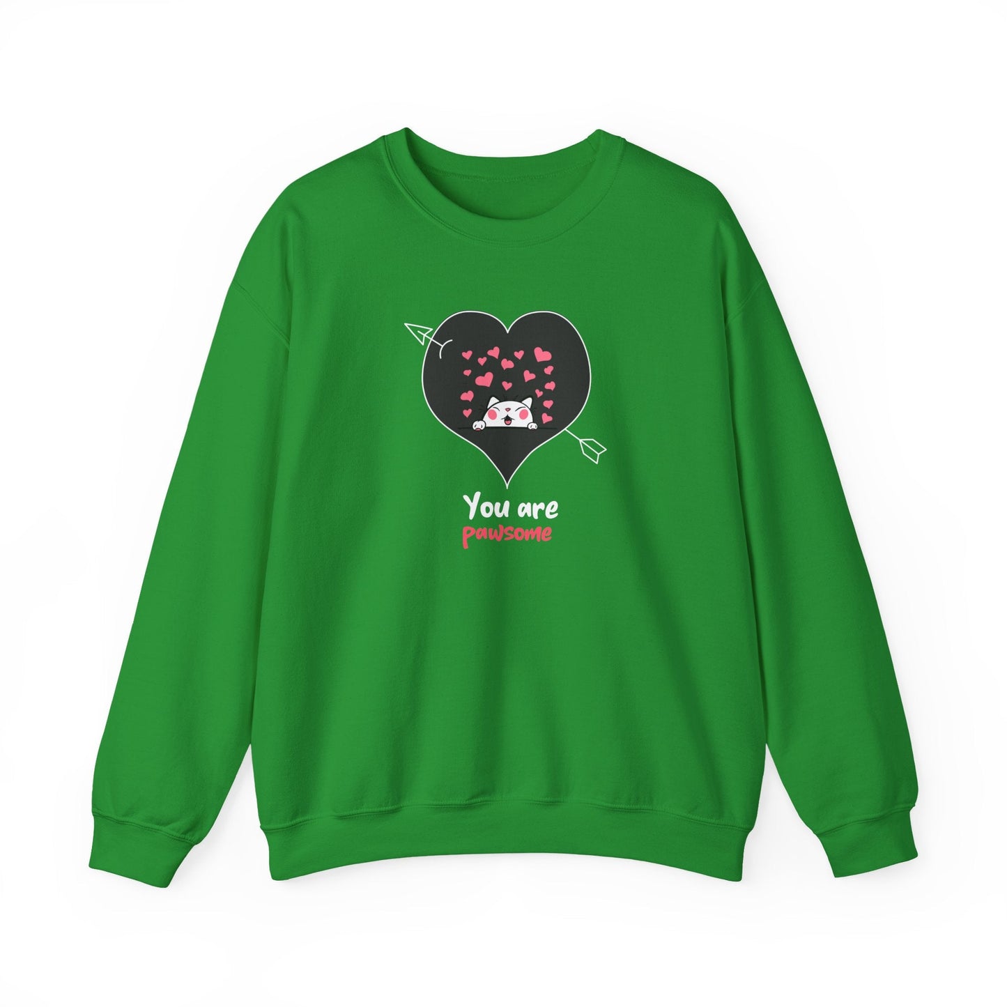 Cat Heart Sweatshirt Valentines Day Fifty Fifty Cotton Poly Unisex Crewneck Gift Idea