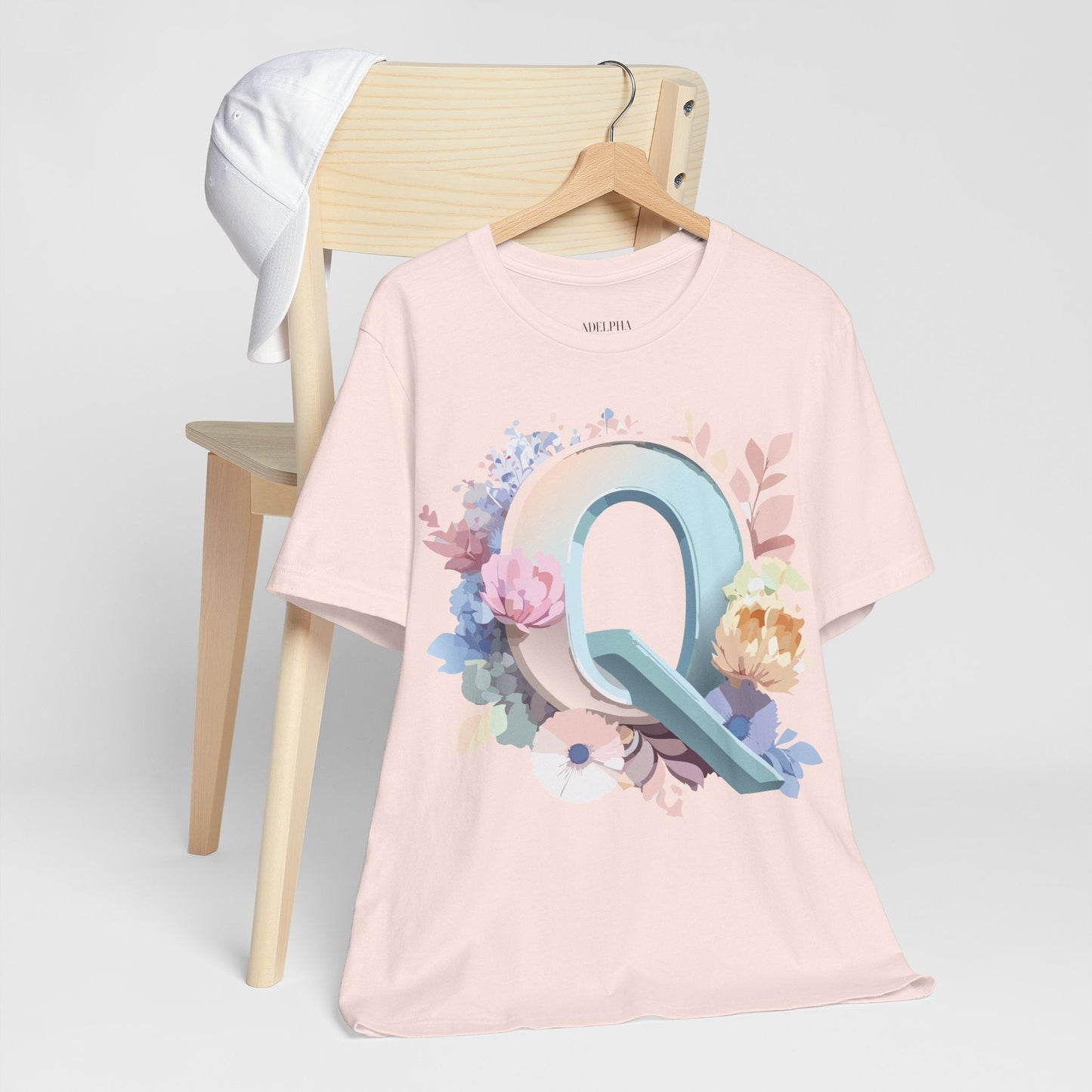 Letter Q Shirt Graphic Tee Unisex Short Sleeve by Adelpha Vintage Inspired Artwork