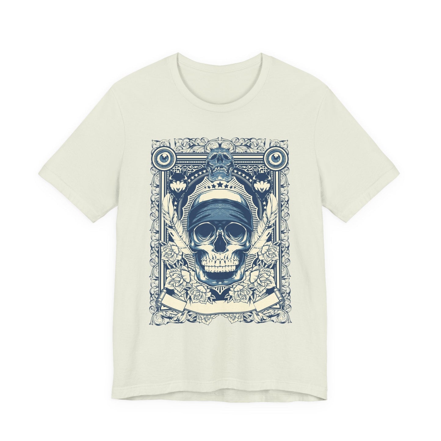 Skull Crown Graphic Tee Vintage Ornate Skull Illustration Rock Band T-Shirt